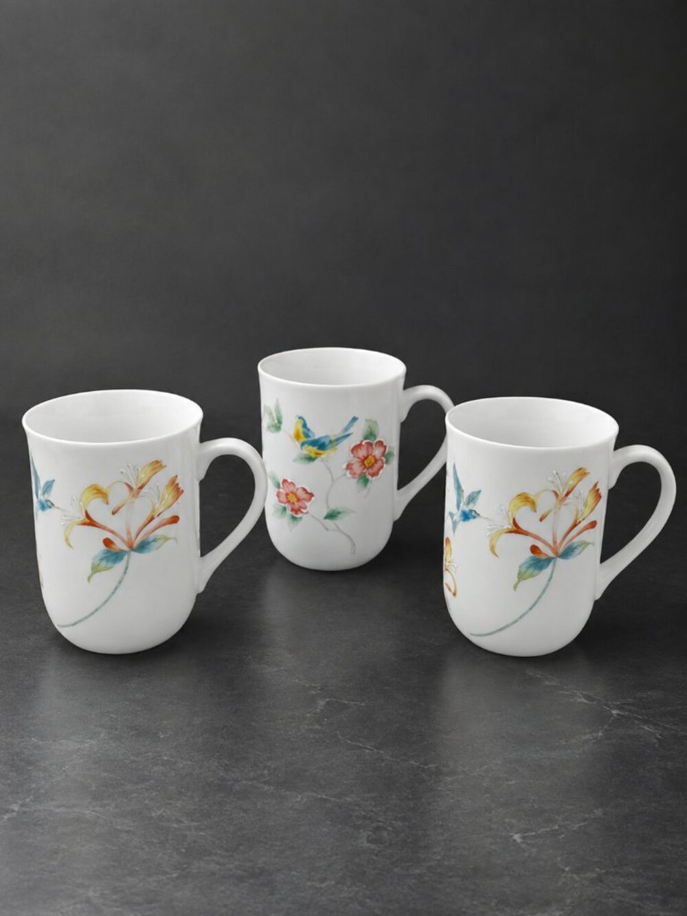Vintage Otagiri Japan Floral Coffee Mugs Set of 3 Bird & Flower Design Stoneware